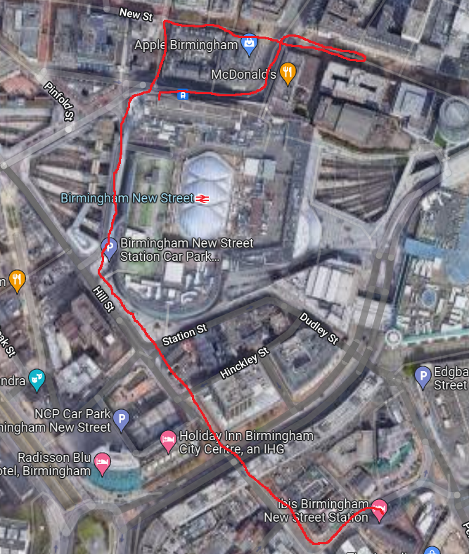 Satellite photo of Birmingham New Street Station.